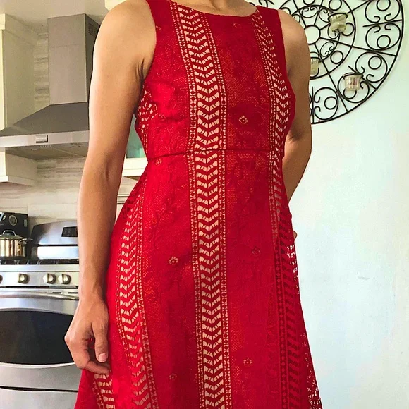 slim fit dress slacks Happy Clothing Emily Red Fit and Flare Strapless Mesh Gown
